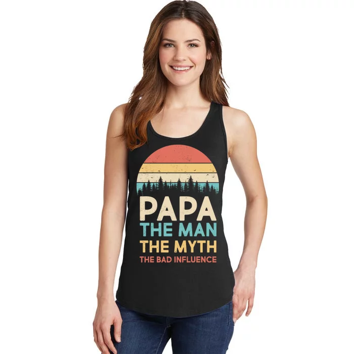 Vintage Papa Man Myth The Bad Influence Ladies Essential Tank