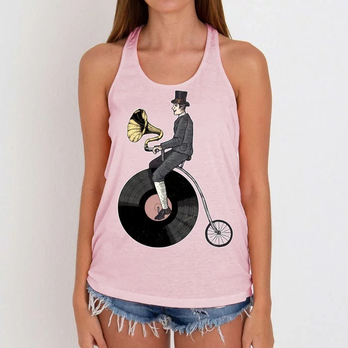 Vintage Penny Farthing Gramophone Women's Knotted Racerback Tank