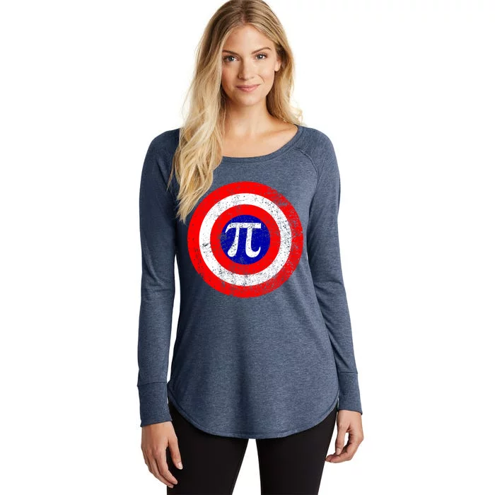 Vintage Pi Day America Superhero Crest March 14th Women's Perfect Tri Tunic Long Sleeve Shirt