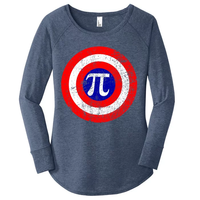 Vintage Pi Day America Superhero Crest March 14th Women's Perfect Tri Tunic Long Sleeve Shirt