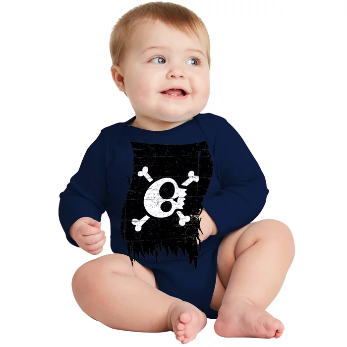 Vintage Pirate Skull Upside Down Flag Baby Long Sleeve Bodysuit