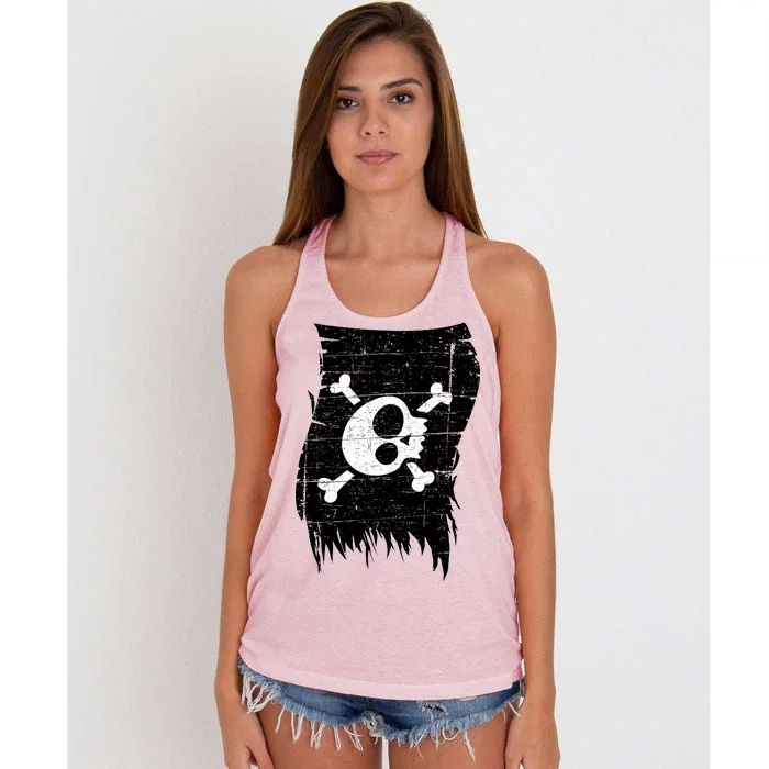 Vintage Pirate Skull Upside Down Flag Women's Knotted Racerback Tank