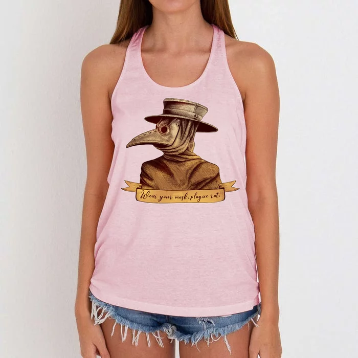 Vintage Plague Doctor Wear Your Mask Plague Rat Women's Knotted Racerback Tank