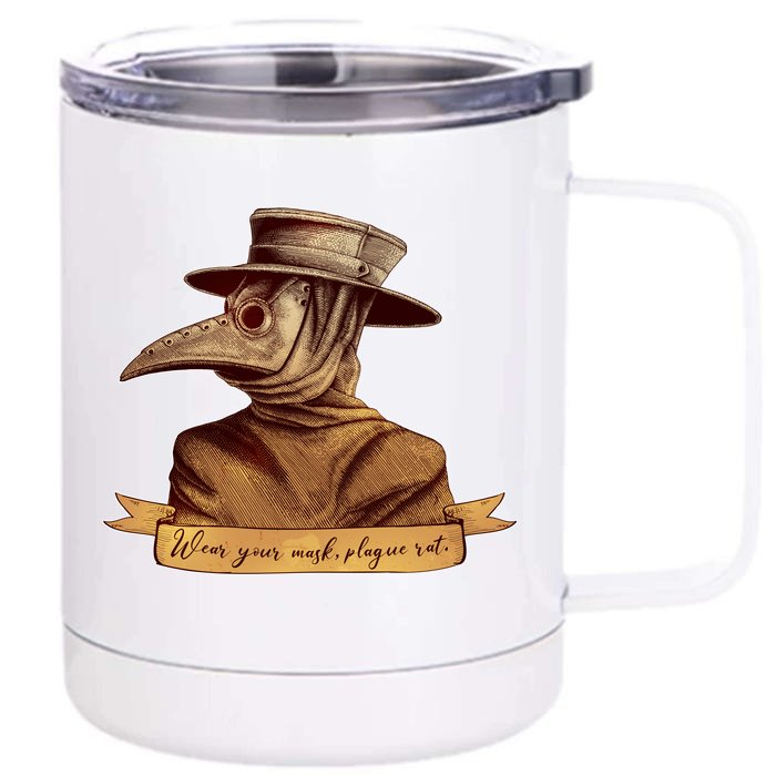 Vintage Plague Doctor Wear Your Mask Plague Rat Front & Back 12oz Stainless Steel Tumbler Cup