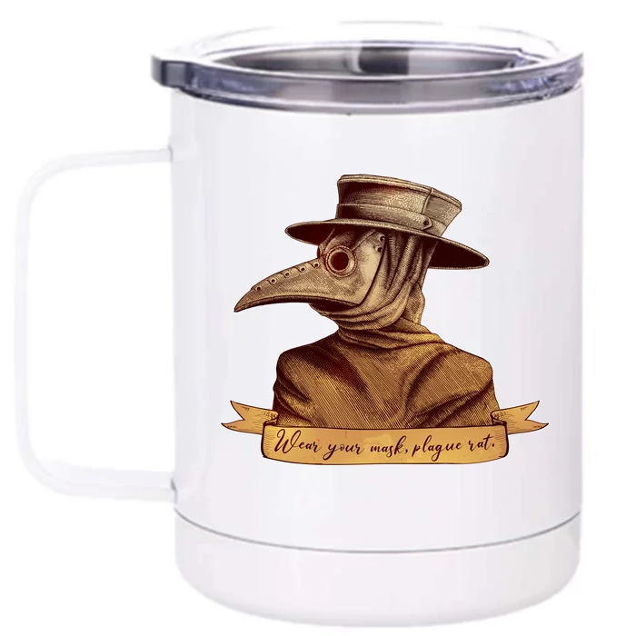 Vintage Plague Doctor Wear Your Mask Plague Rat Front & Back 12oz Stainless Steel Tumbler Cup