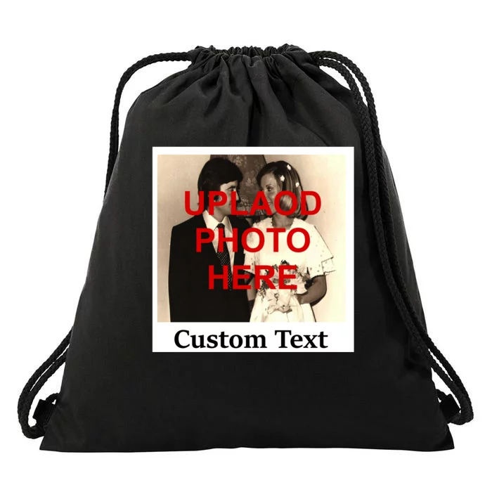 Vintage Polaroid Custom Photo Personalize Text Drawstring Bag