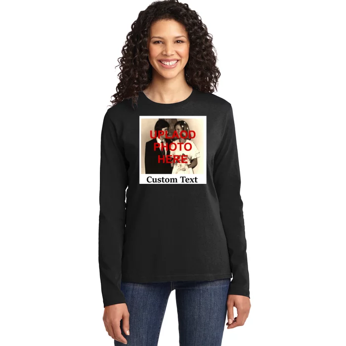 Vintage Polaroid Custom Photo Personalize Text Ladies Long Sleeve Shirt