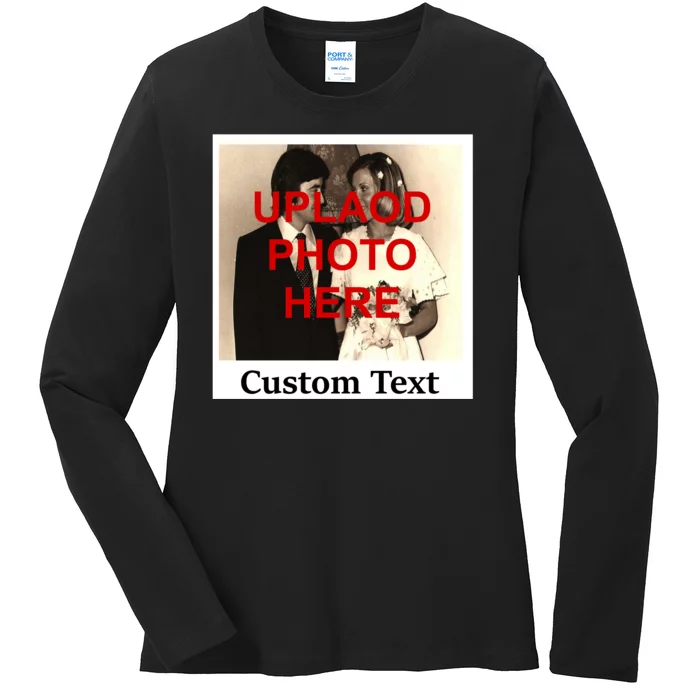 Vintage Polaroid Custom Photo Personalize Text Ladies Long Sleeve Shirt