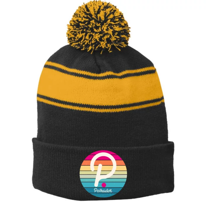 Vintage Polkadot Crypto Currency Logo Stripe Pom Pom Beanie