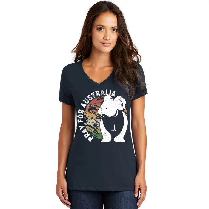 Vintage Pray For Australia Koala Women's V-Neck T-Shirt