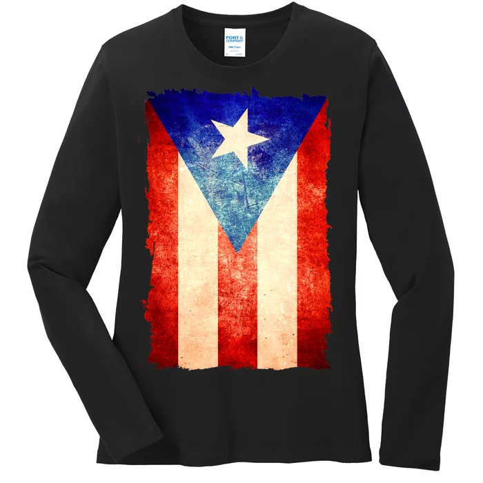 Vintage Puerto Rico Flag Ladies Long Sleeve Shirt