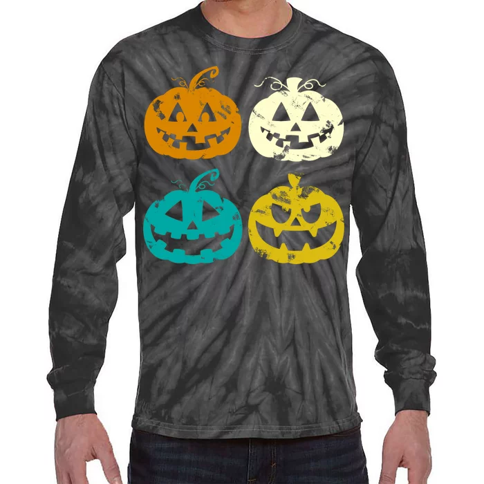 Vintage Pumpkin Halloween Tie-Dye Long Sleeve Shirt