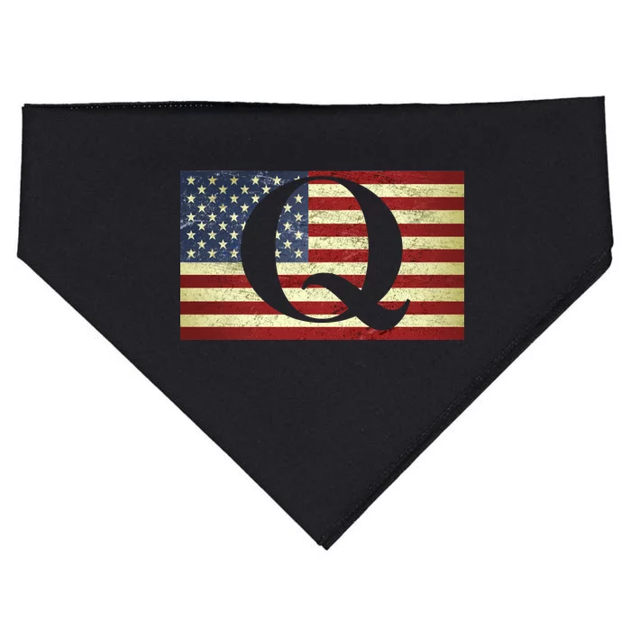 Vintage Q-Anon USA Flag USA-Made Doggie Bandana