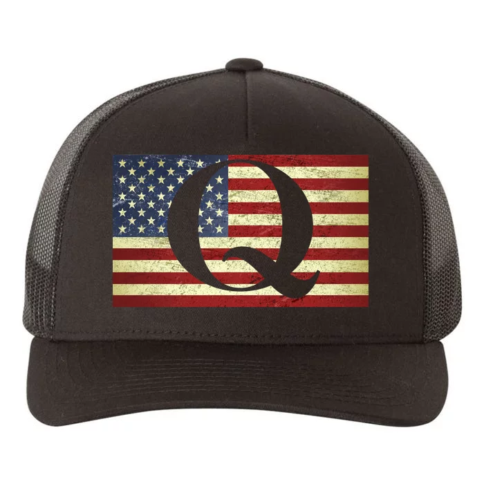 Vintage Q-Anon USA Flag Yupoong Adult 5-Panel Trucker Hat