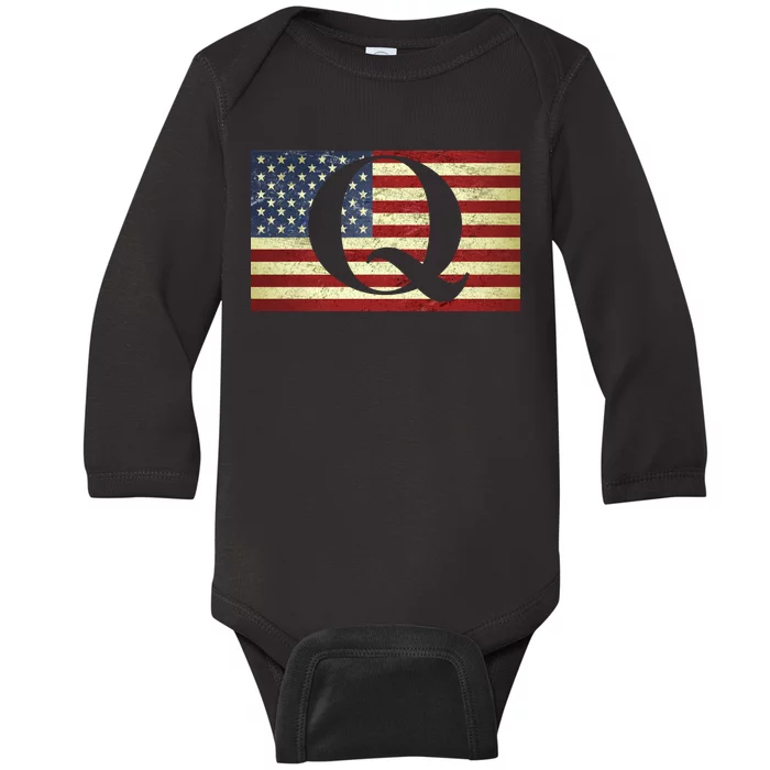 Vintage Q-Anon USA Flag Baby Long Sleeve Bodysuit