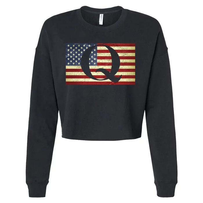 Vintage Q-Anon USA Flag Cropped Pullover Crew