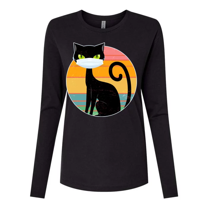 Vintage Quarantine Kitty Mask Womens Cotton Relaxed Long Sleeve T-Shirt