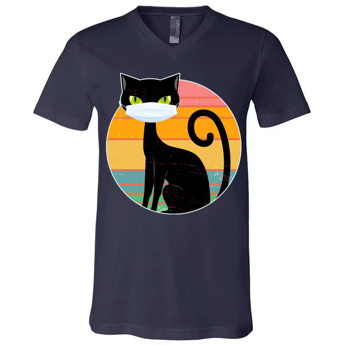 Vintage Quarantine Kitty Mask V-Neck T-Shirt