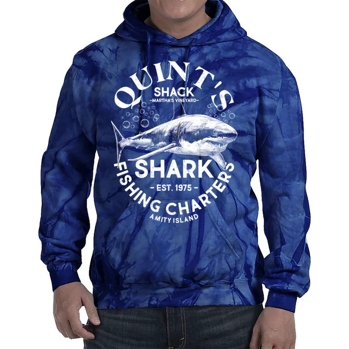 Vintage Quint's Shack Shark Fishing Charters Est 1975 Tie Dye Hoodie