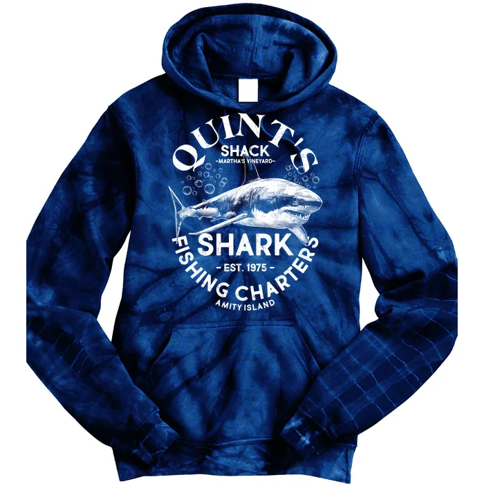 Vintage Quint's Shack Shark Fishing Charters Est 1975 Tie Dye Hoodie