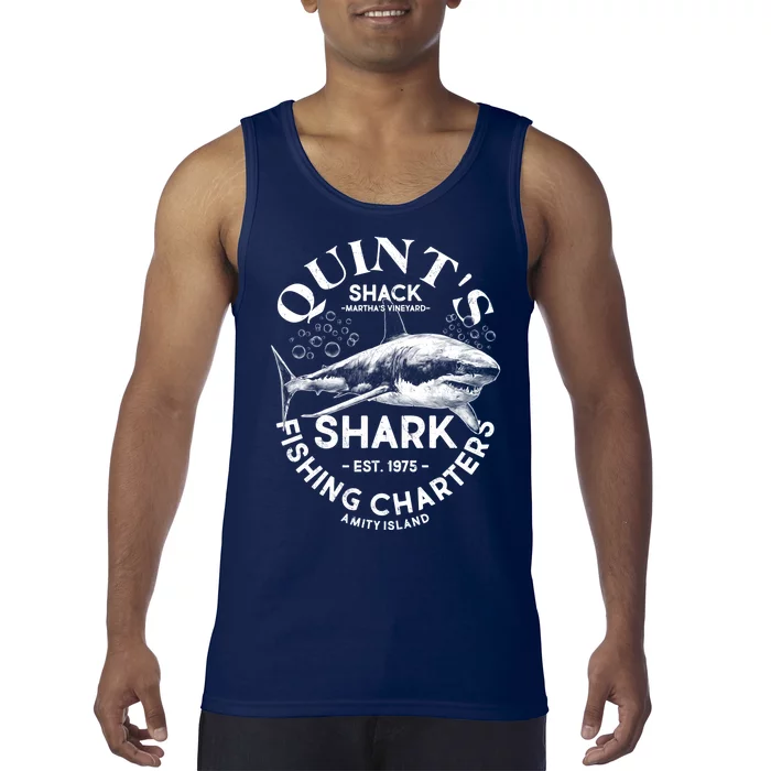 Vintage Quint's Shack Shark Fishing Charters Est 1975 Tank Top