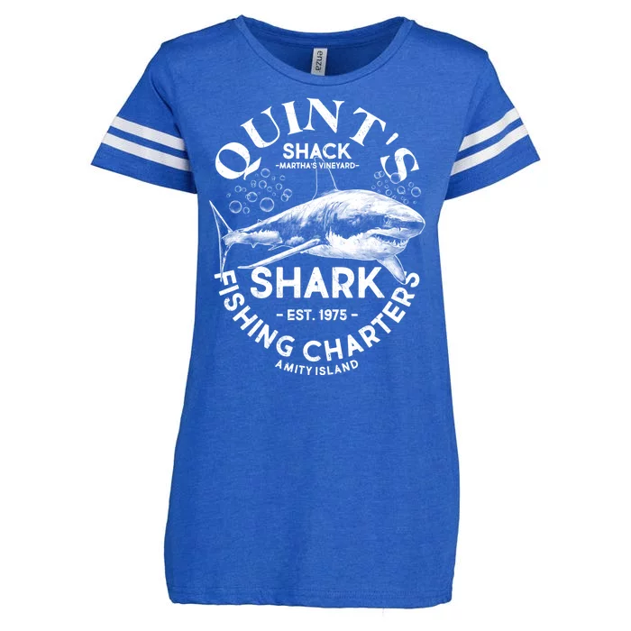 Vintage Quint's Shack Shark Fishing Charters Est 1975 Enza Ladies Jersey Football T-Shirt