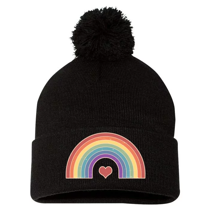 Vintage Rainbow Pride LGBTQ Pom Pom 12in Knit Beanie