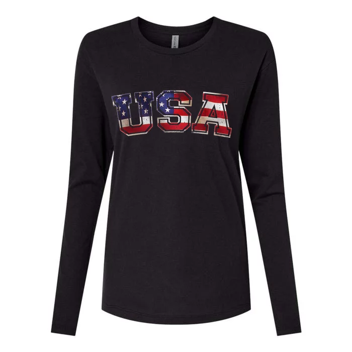 Vintage Red White And Blue USA Logo Womens Cotton Relaxed Long Sleeve T-Shirt