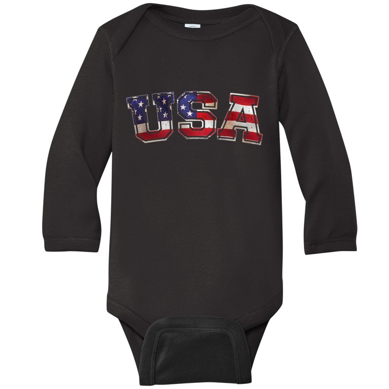 Vintage Red White And Blue USA Logo Baby Long Sleeve Bodysuit