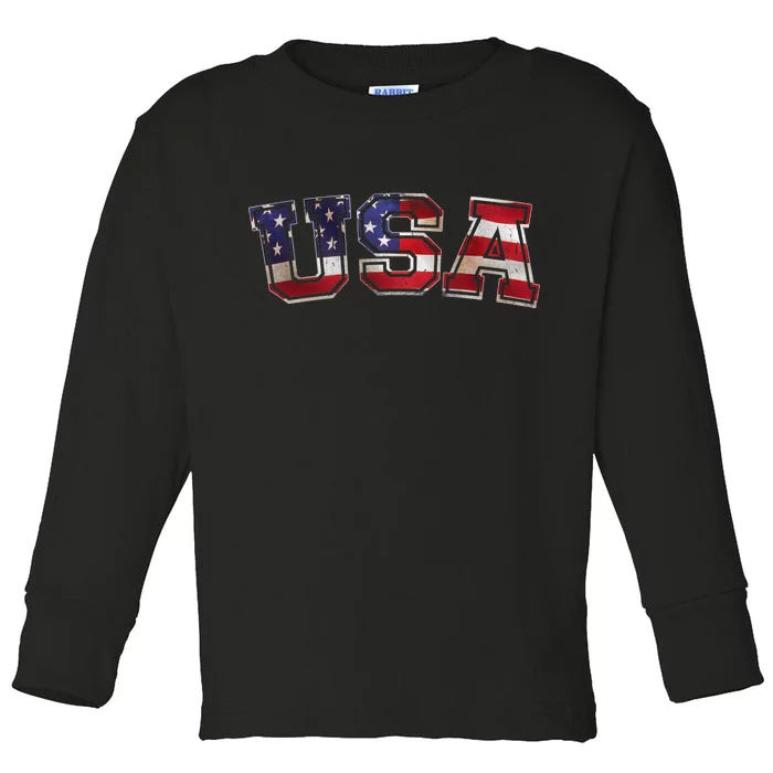 Vintage Red White And Blue USA Logo Toddler Long Sleeve Shirt