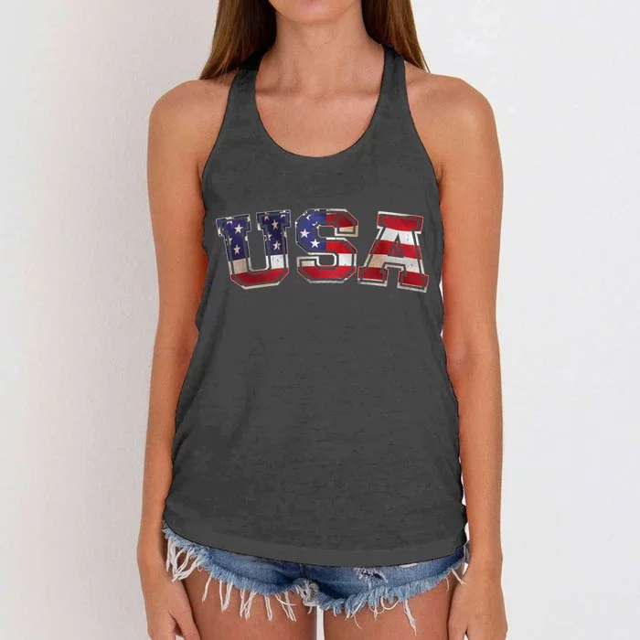 Vintage Red White And Blue USA Logo Women's Knotted Racerback Tank