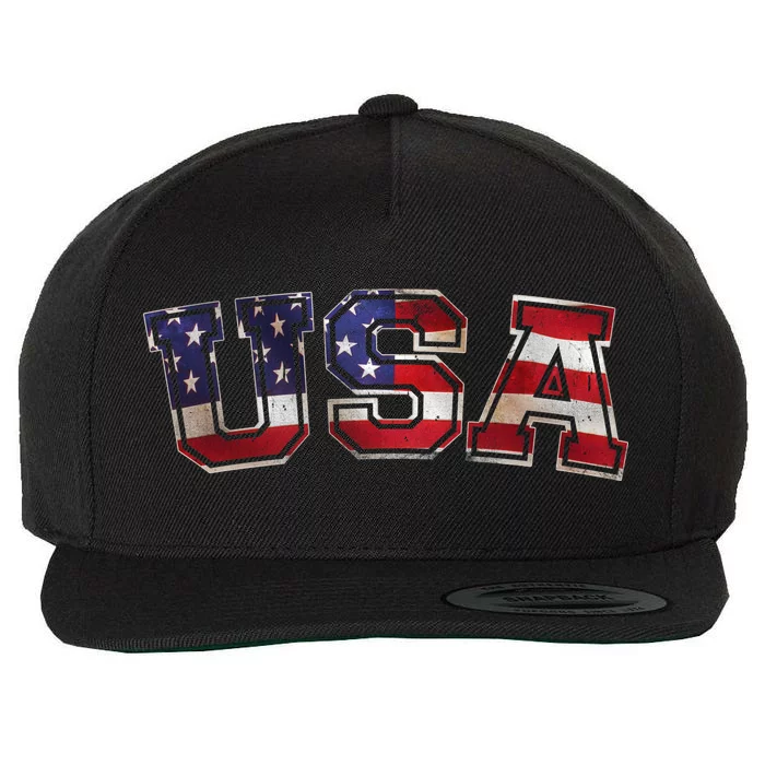 Vintage Red White And Blue USA Logo Wool Snapback Cap