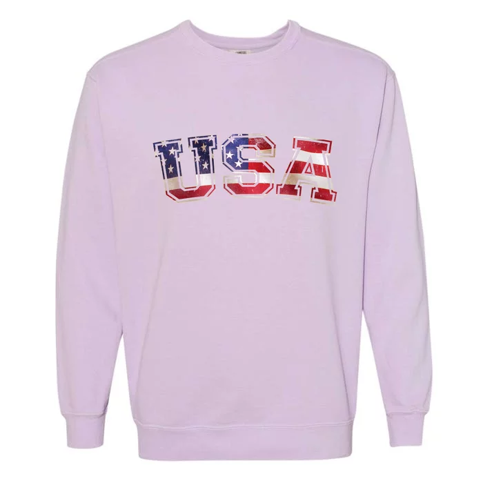 Vintage Red White And Blue USA Logo Garment-Dyed Sweatshirt