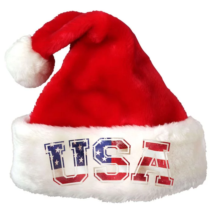 Vintage Red White And Blue USA Logo Premium Christmas Santa Hat