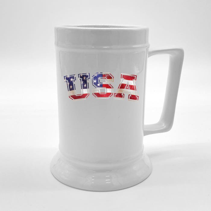 Vintage Red White And Blue USA Logo Front & Back Beer Stein