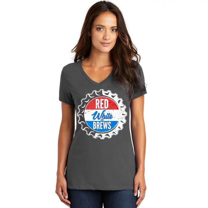 Vintage Red White and Brews Women's V-Neck T-Shirt