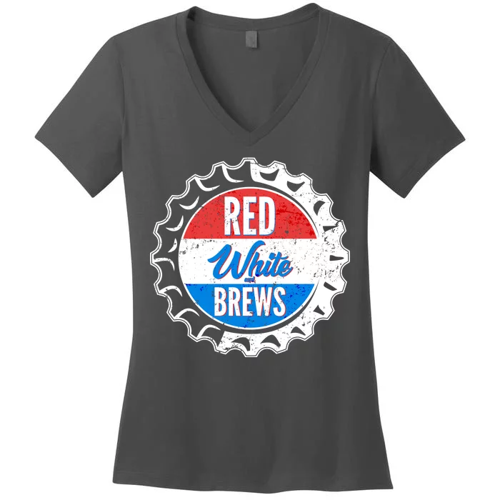 Vintage Red White and Brews Women's V-Neck T-Shirt