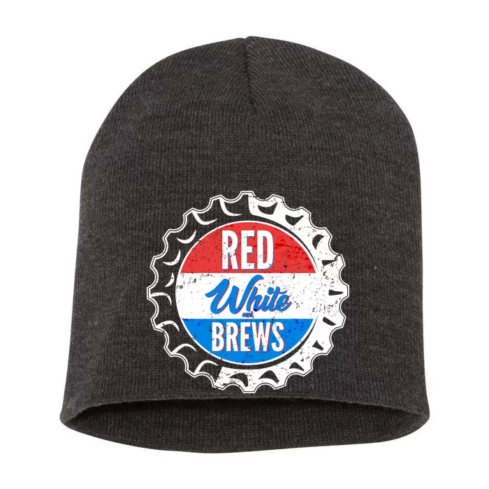 Vintage Red White and Brews Short Acrylic Beanie