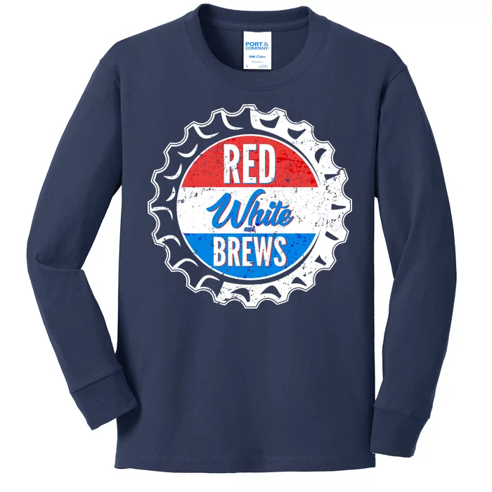 Vintage Red White and Brews Kids Long Sleeve Shirt