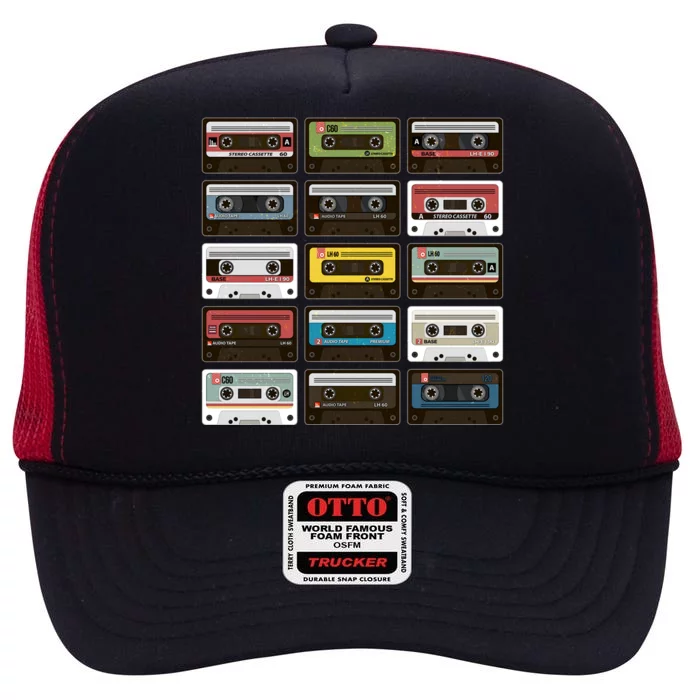 Vintage Retro 80's Cassette Tapes High Crown Mesh Trucker Hat