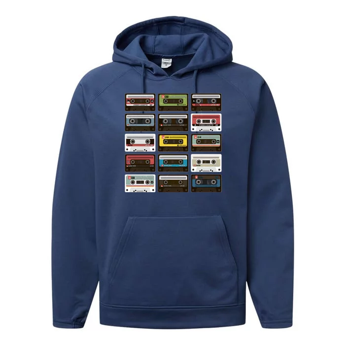 Vintage Retro 80's Cassette Tapes Performance Fleece Hoodie