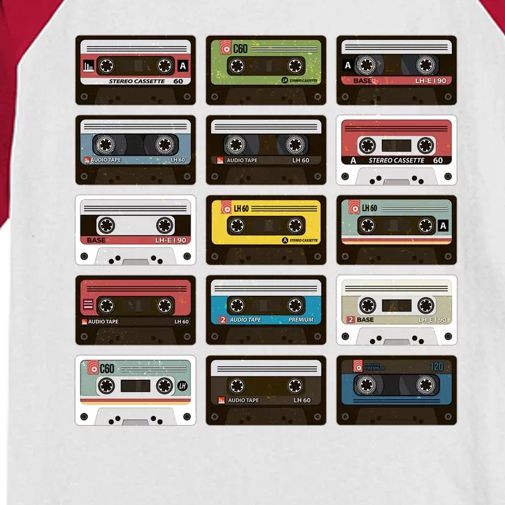 Vintage Retro 80's Cassette Tapes Kids Colorblock Raglan Jersey