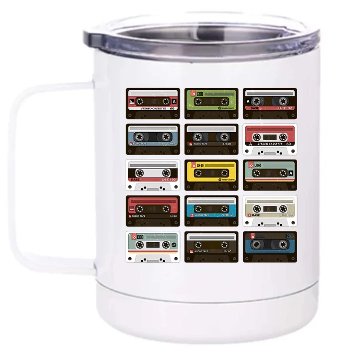 Vintage Retro 80's Cassette Tapes Front & Back 12oz Stainless Steel Tumbler Cup