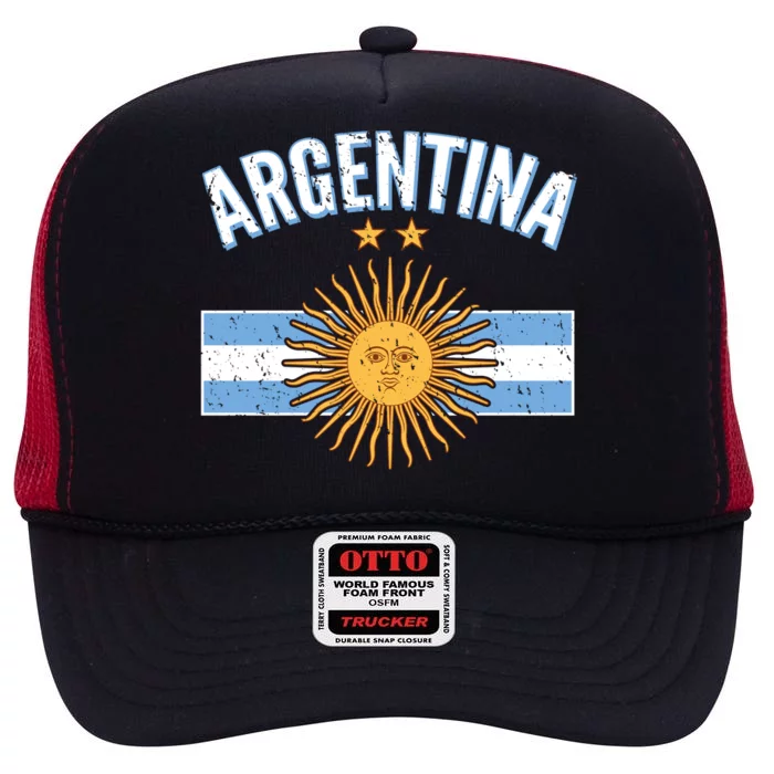 Vintage Retro Argentina Country Flag High Crown Mesh Trucker Hat