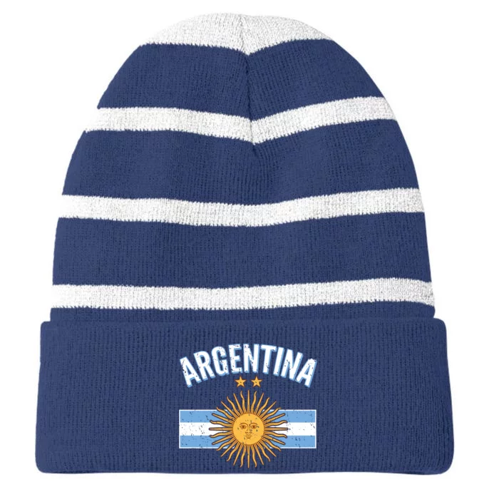 Vintage Retro Argentina Country Flag Striped Beanie with Solid Band