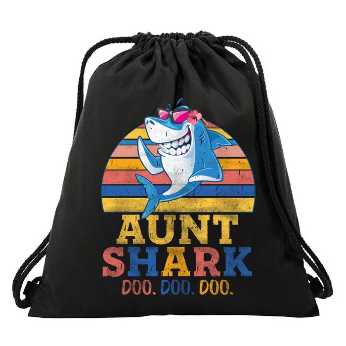 Vintage Retro Aunt Shark Doo Drawstring Bag