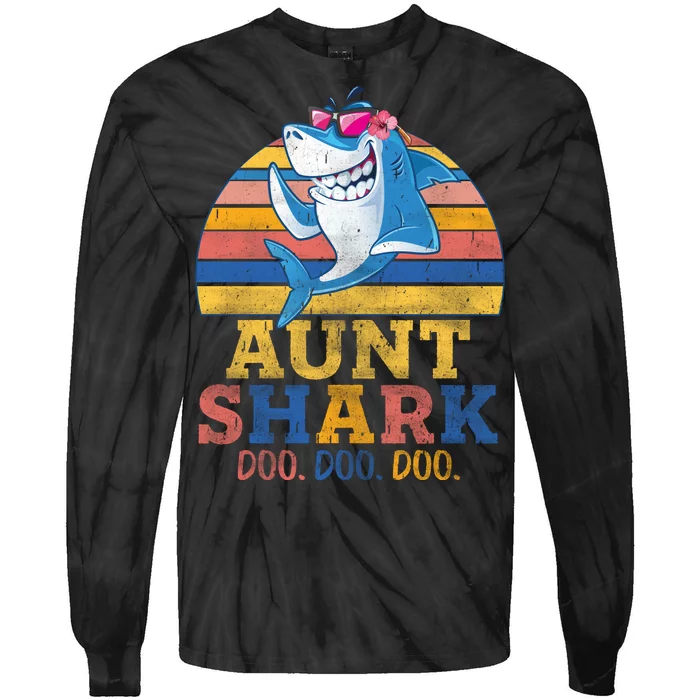 Vintage Retro Aunt Shark Doo Tie-Dye Long Sleeve Shirt