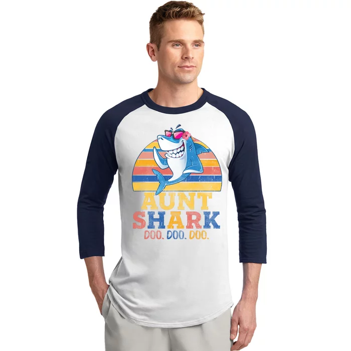 Vintage Retro Aunt Shark Doo Baseball Sleeve Shirt