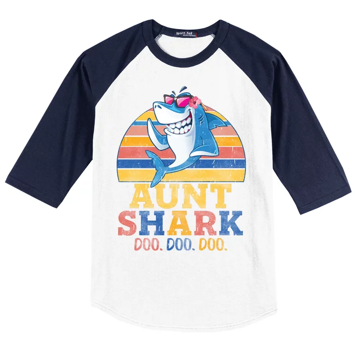 Vintage Retro Aunt Shark Doo Baseball Sleeve Shirt