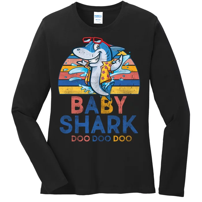 Vintage Retro Baby Shark Doo Ladies Long Sleeve Shirt